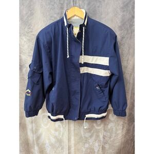 Vintage Izzi Marine Club Windbreaker Jacket Blue White Stripe Nautical Small